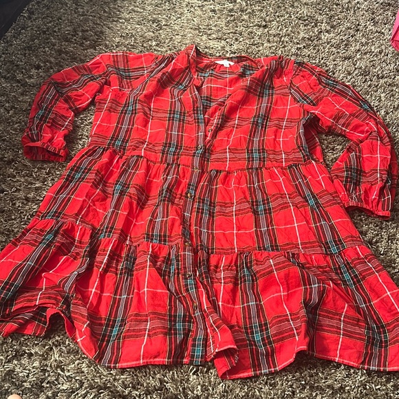 RED PLAID TIERED BUTTON DOWN DRESS SZ XXL NEW - Picture 1 of 5